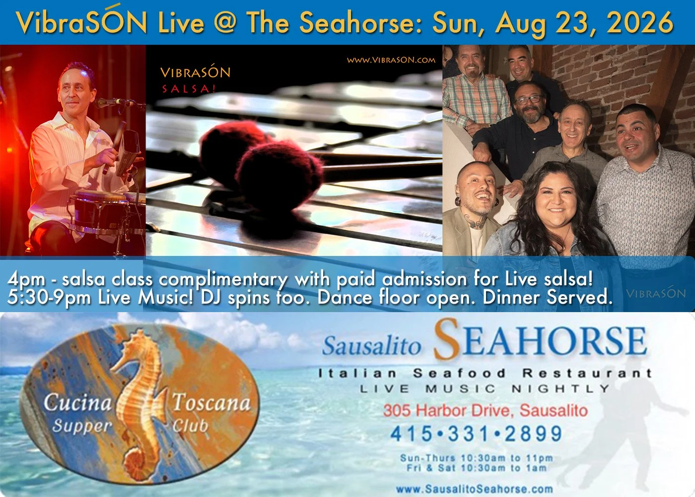 VibraSON LIVE! at the Sausalito Seahorse, August 23, 2026