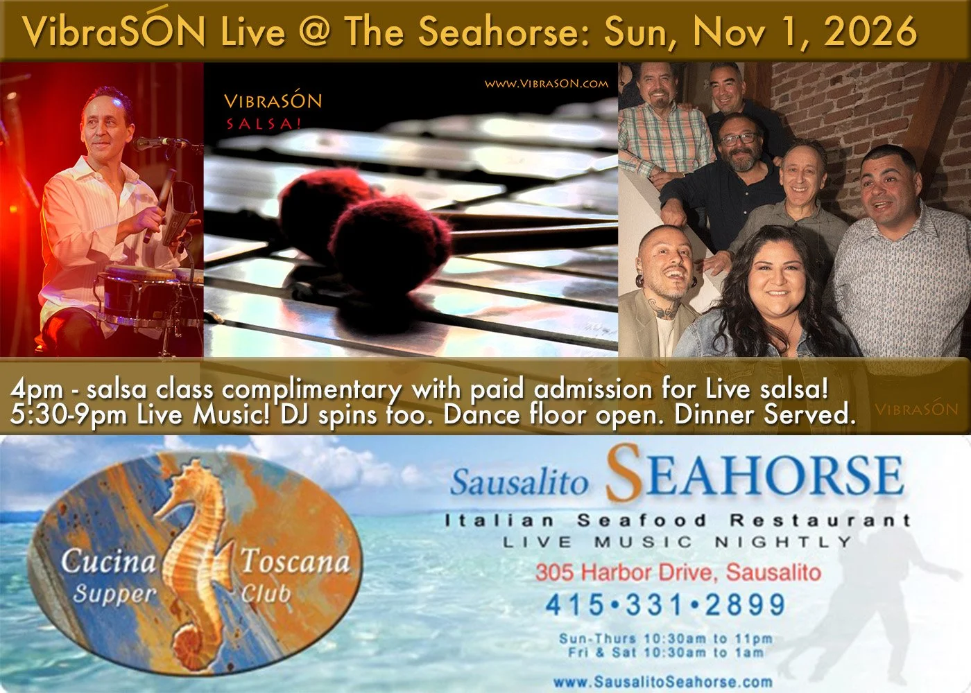 VibraSON LIVE! at the Sausalito Seahorse, November 01, 2026