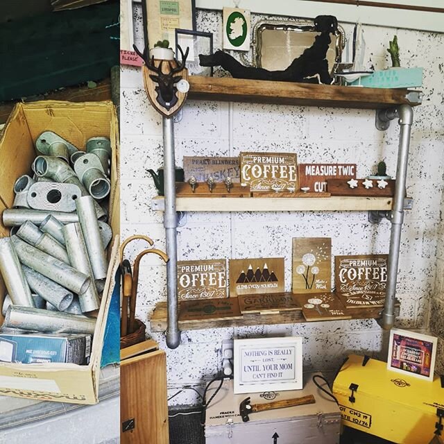 A sneak preview of our new industrial style shelving in Village Vintage Carlingford - from a box of parts to new shelving - hope to see you in Carlingford this weekend for the Reopening 😁#carlingford #reopening #villagevintagecarlingford #lovingspoo