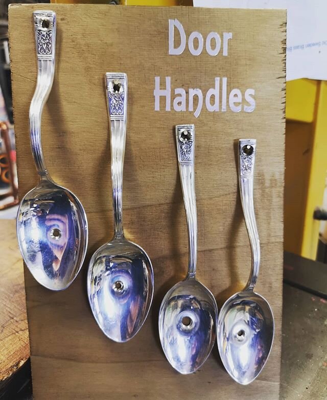 New line today Door or Drawer handles made from vintage dessert spoons #upcycledcutlery
