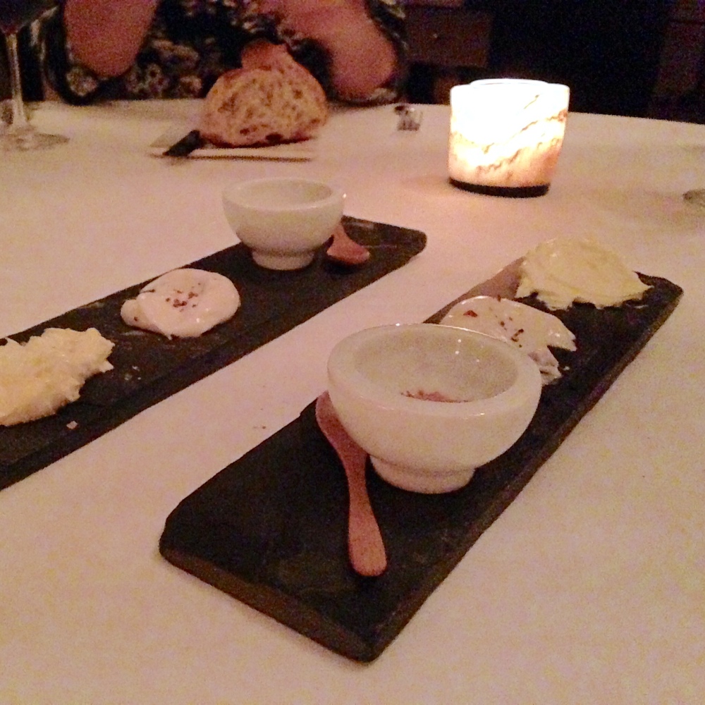 Potato Onion Bread with Whipped Butter, Pig Lard (+ Honey) and Tomato Salt