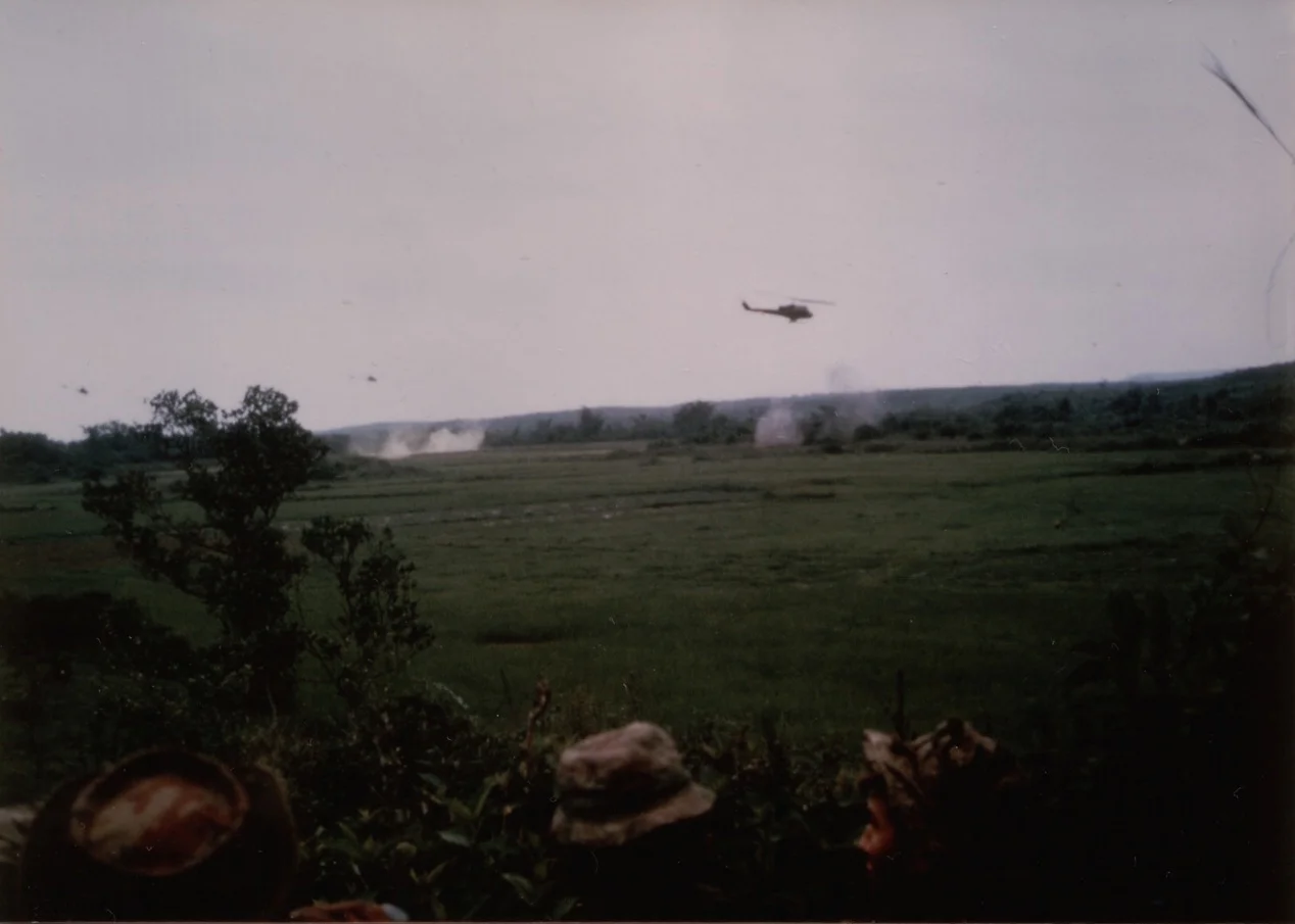 Monday, April 1, 1968. Helicopters rocketing and machine gunning the enemy