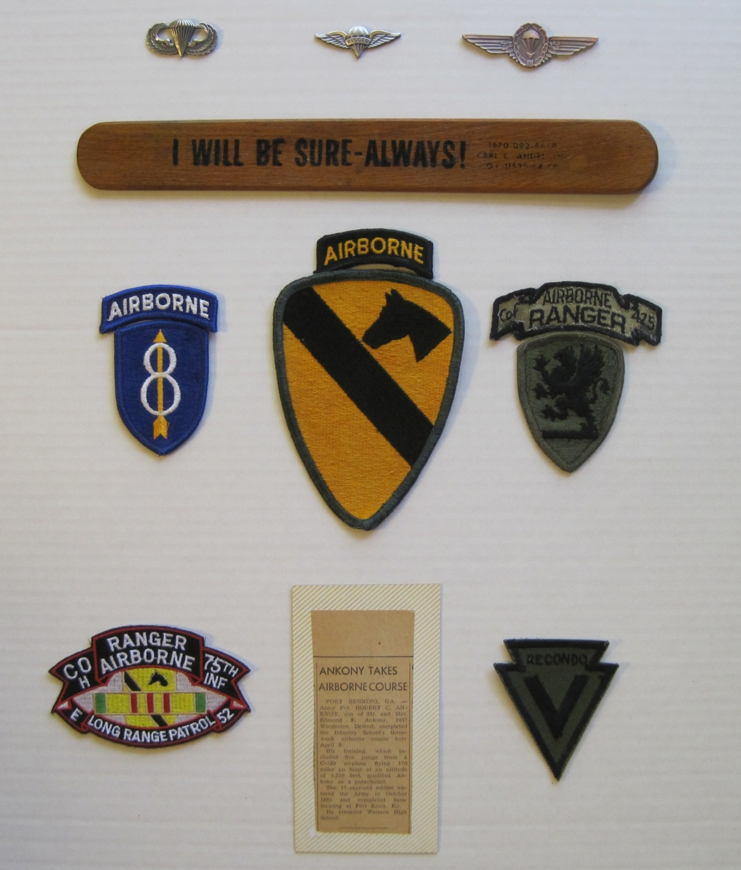 My wings, packing paddle, and unit patches