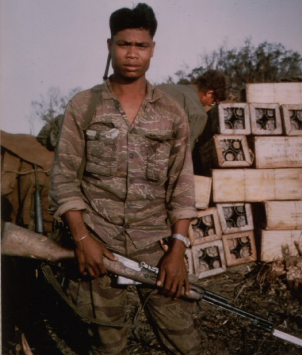 Cpl. Dish with the SKS on Signal Hill . Note, bullet holes in buttstock