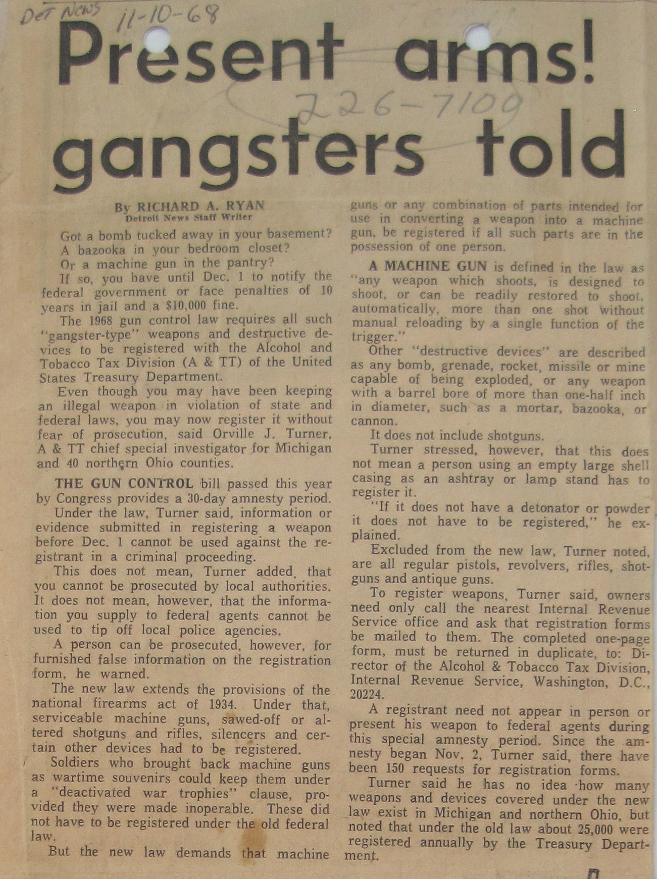 Detroit News, November 10, 1968