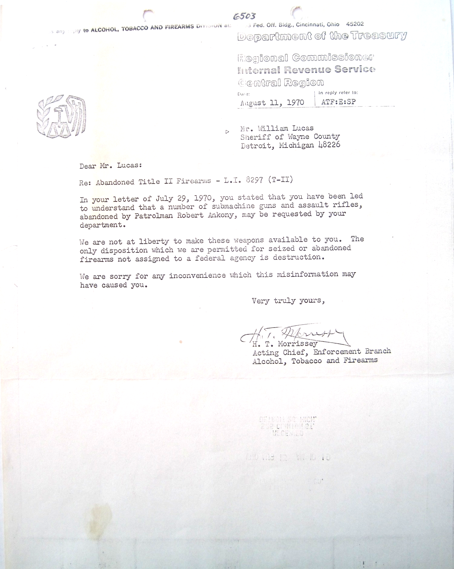 August 1970, ATF reply