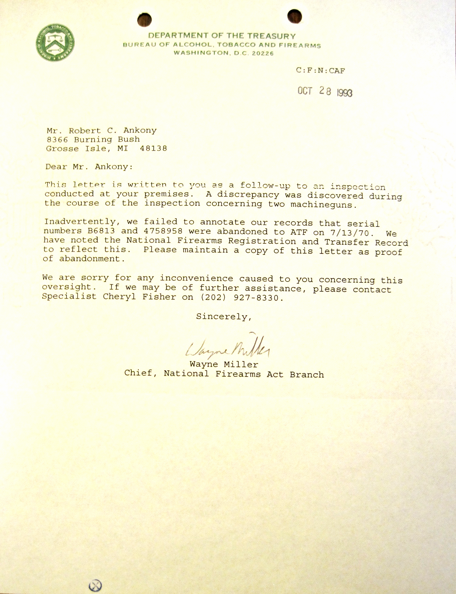 Thursday, October 28, 1993, ATF apology