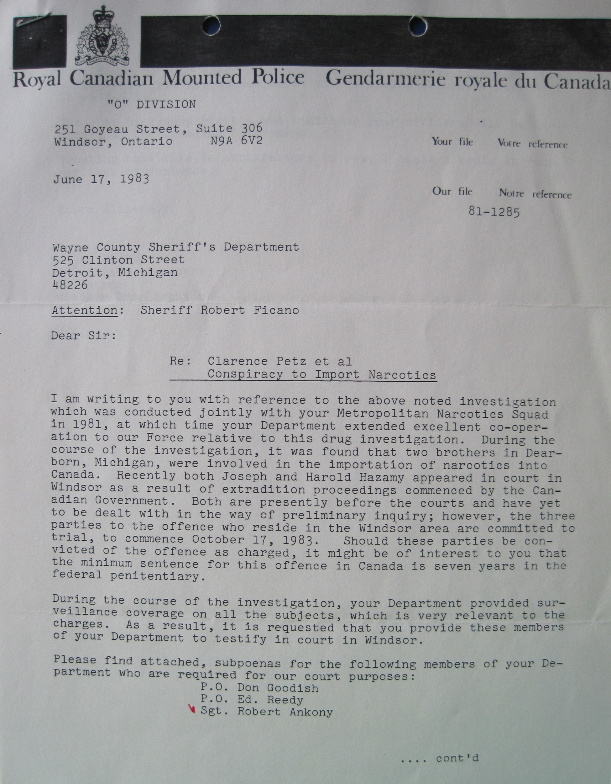 RCMP Subpoenas
