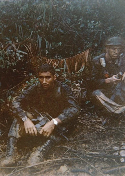 September 4, 1968. My RTO, Cpl. Ward, and me. In my hands is the hat I later gave to Tony to wear for luck