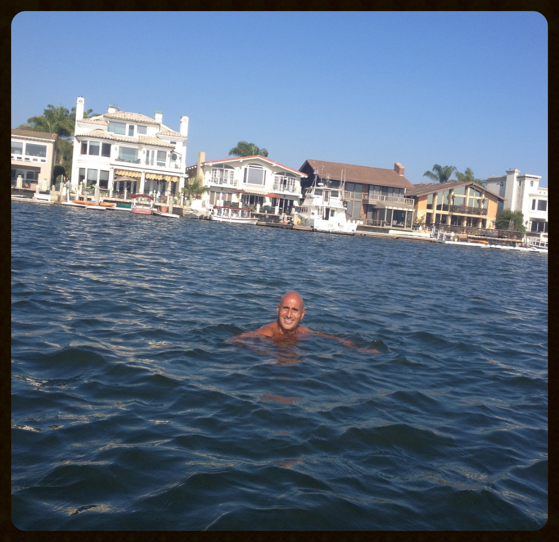 Thursday, September 24, 2015, swimming in Huntington Harbour , Huntington Beach, California.