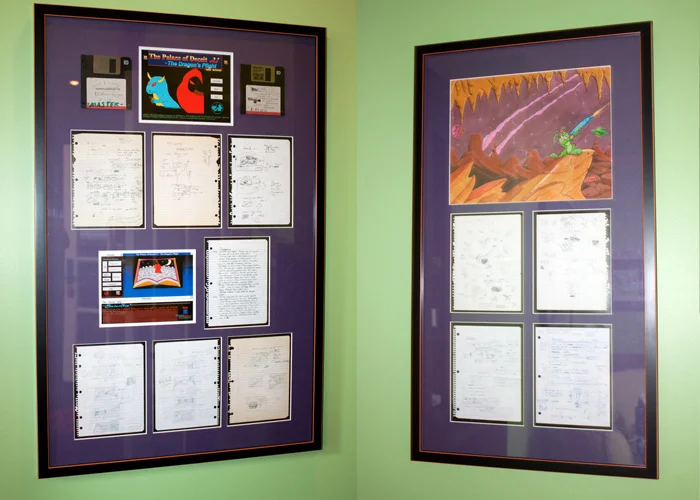 Clifford's old game notes! Frame and displayed proudly! LEFT: Dare to Dream RIGHT: Jazz Jackrabbit