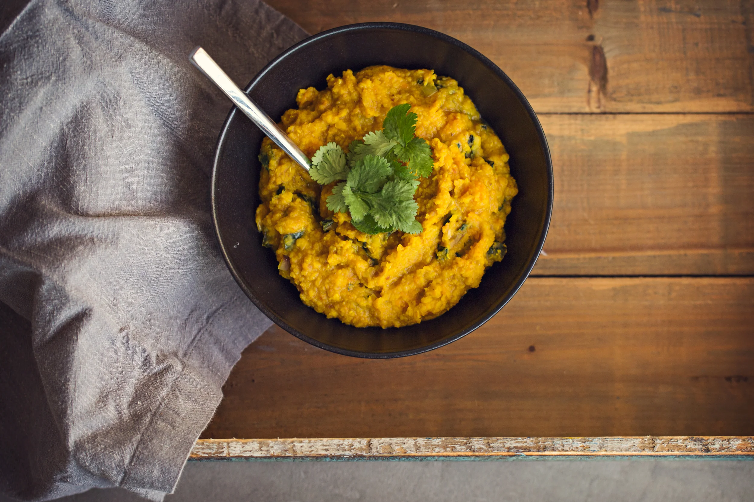 Red Lentil Dal with Kale & Kombocha Squash