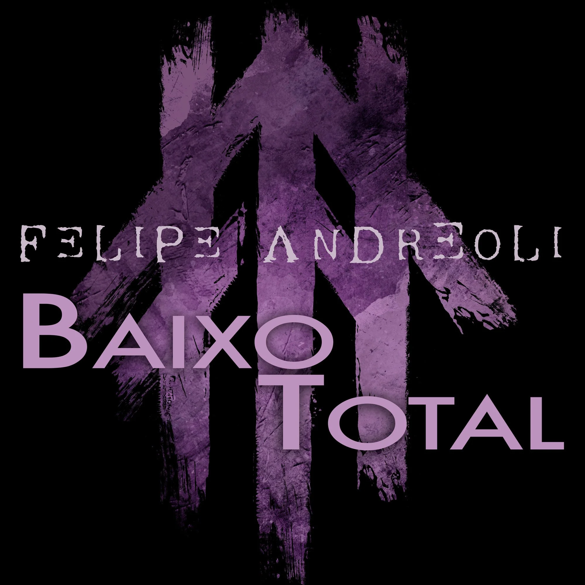Capa de livro com fundo preto, símbolo de esperança em roxo com textura de pinceladas e palavras em destaque: "Felipe Andreoli Baixo Total".