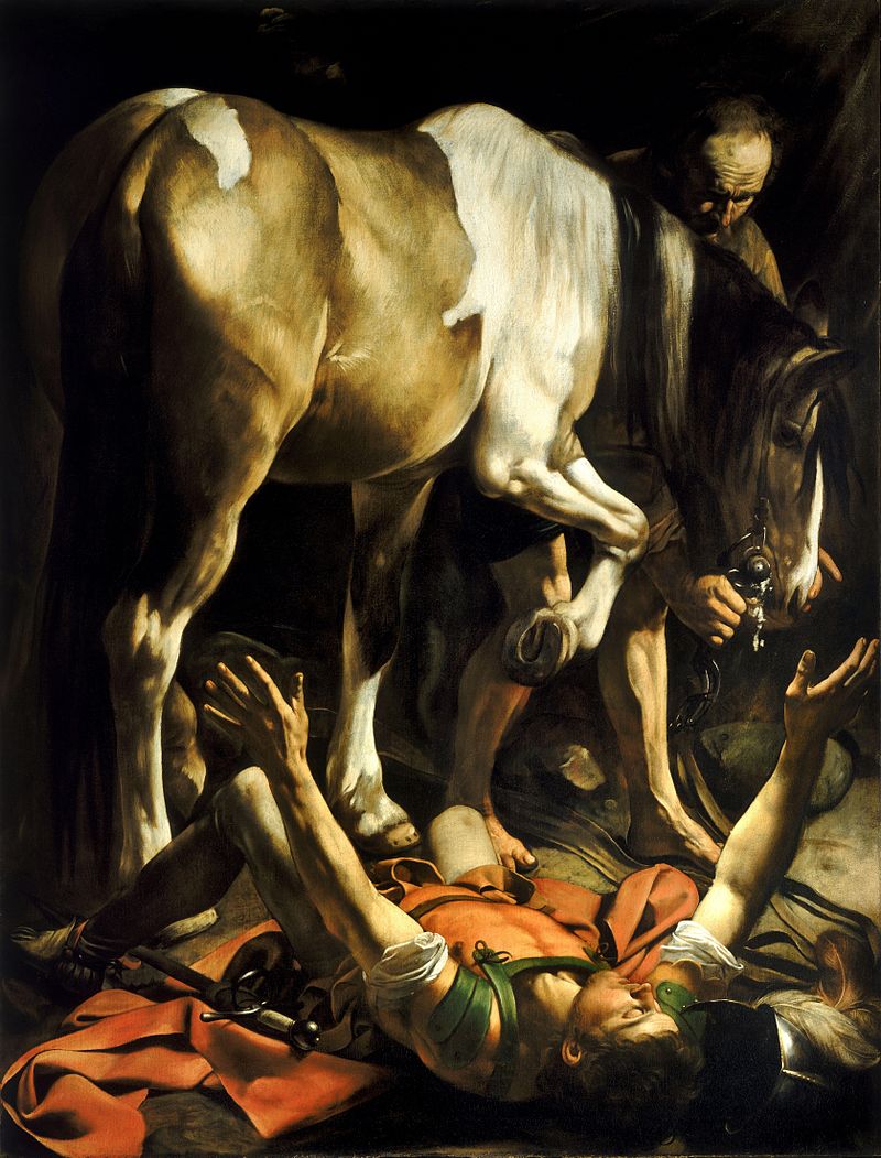 Caravaggio, Conversion of Saint Pauul, ca. 1601. Oil on canvas, 7' x 6" x 5' 9". Cerasi chapel, Santa Maria del Popolo, Rome.