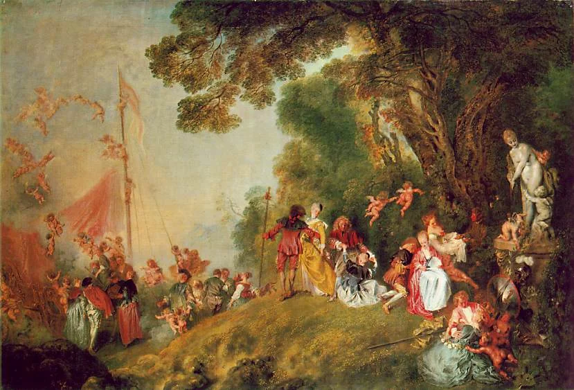 Antoine Watteau, Pilgrimage to Cythera, 1717. Oil on canvas, 4'3" x 6' 4 1/2". Musee du Louvre, Paris.