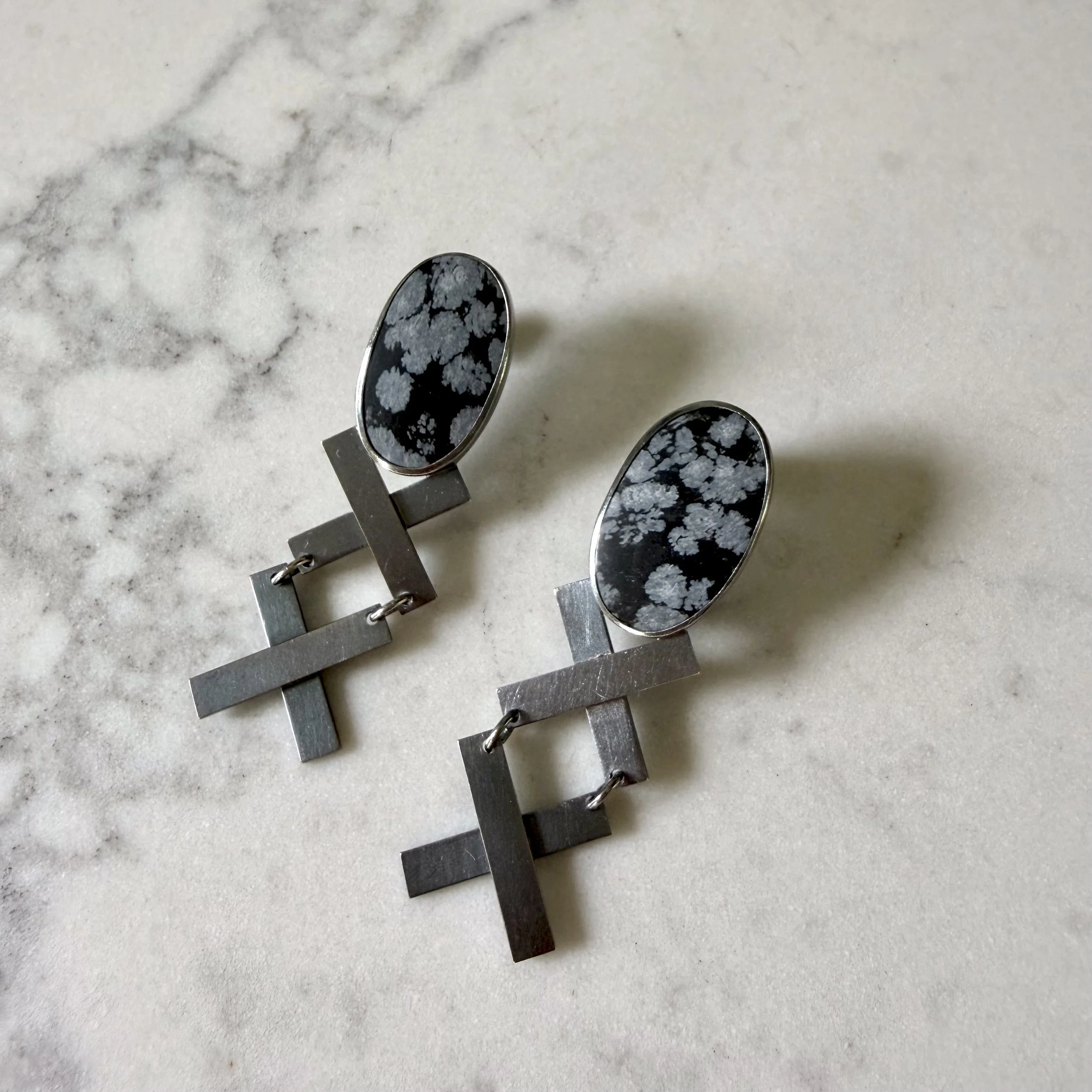 Snowflake Obsidian X Earrings