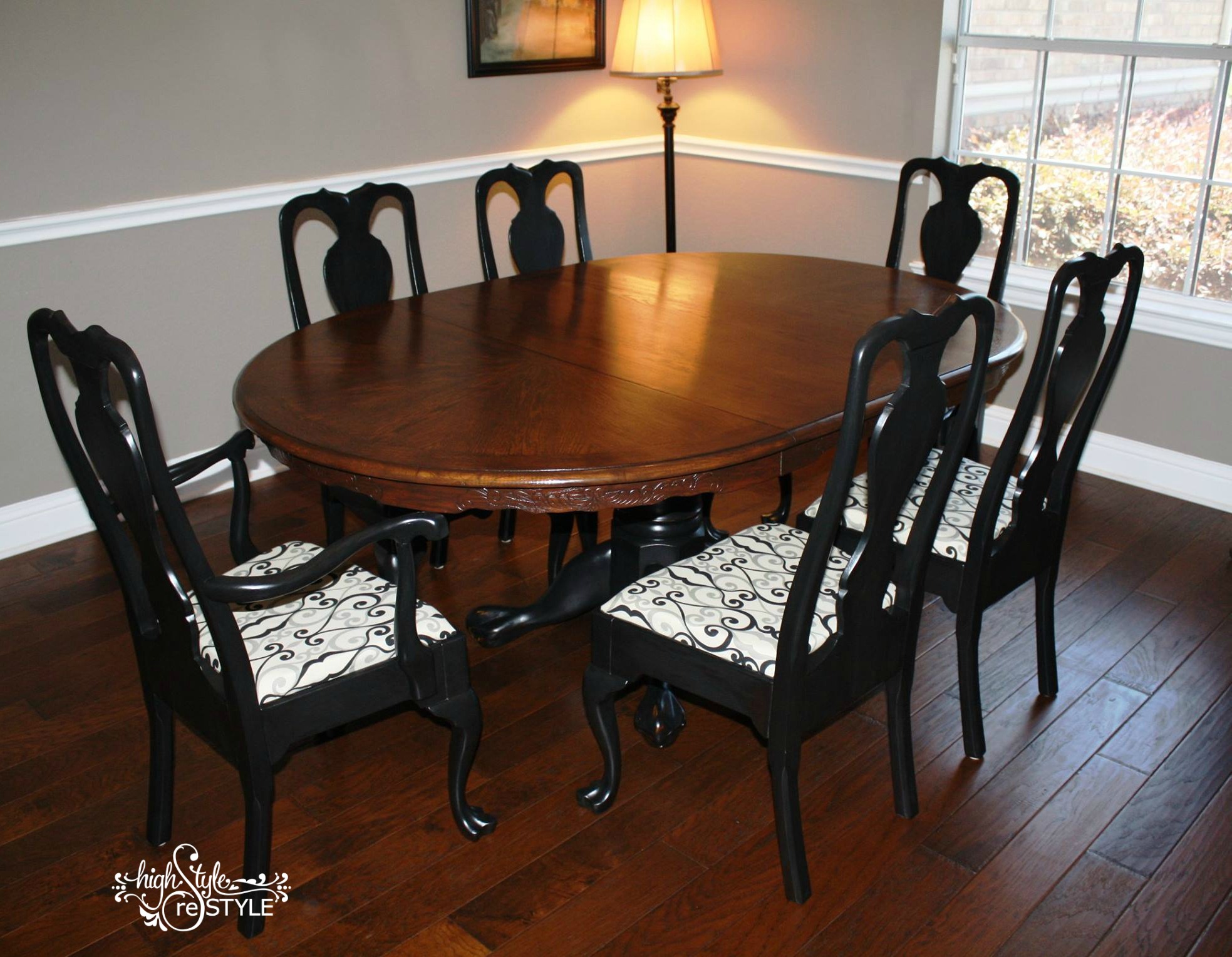 From outdated Oak to a wonderful Walnut blend, this table is ready for some serious entertaining!