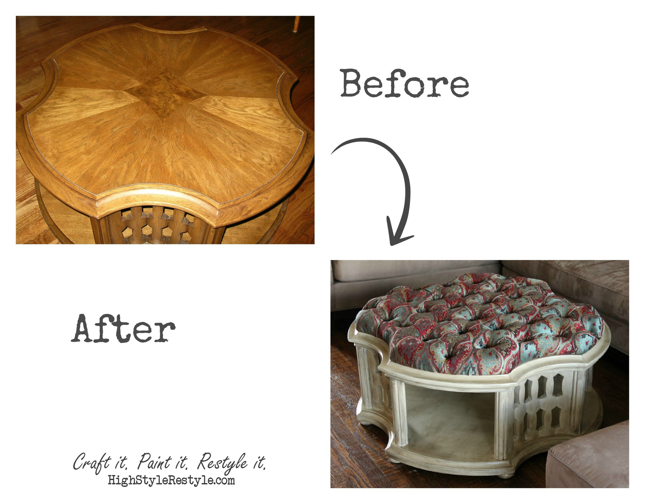 How To Restyle A Coffee Table Into Tufted Ottoman Highstyle Restyle