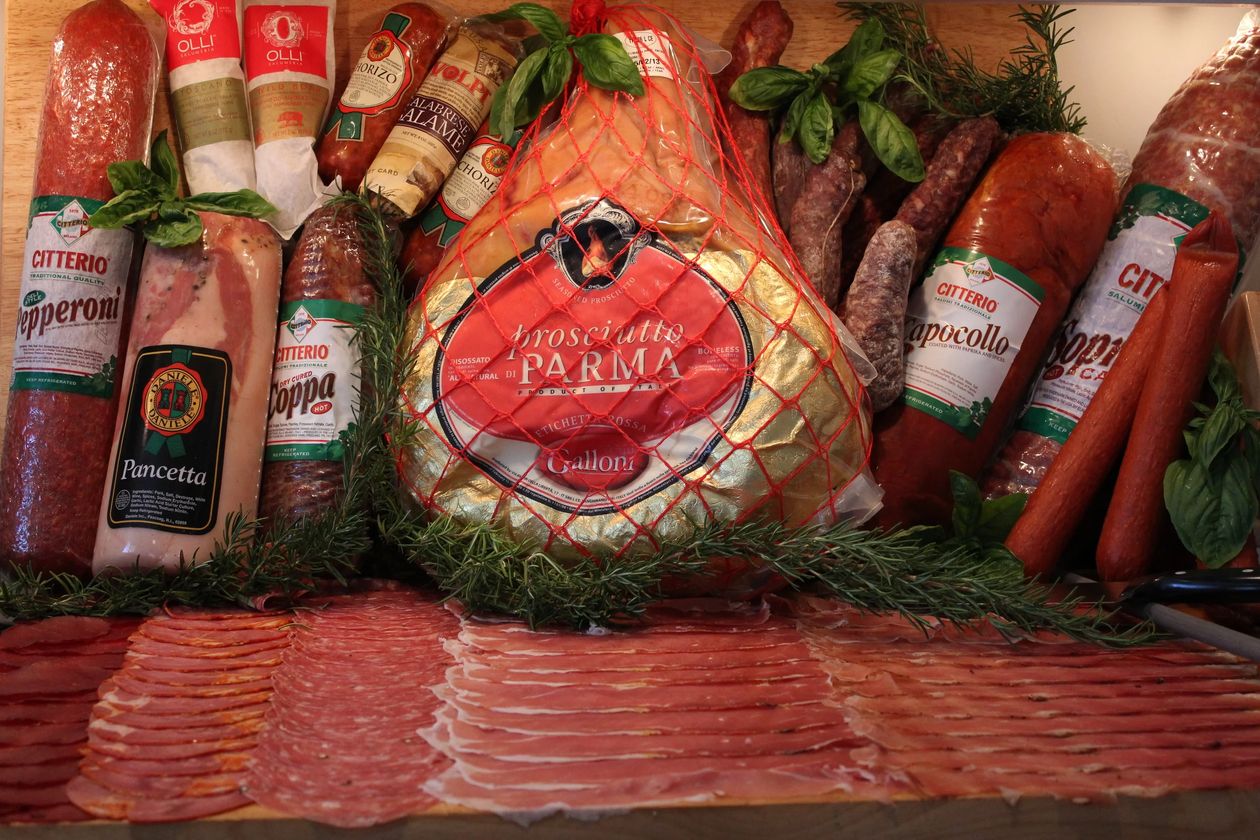 We offer Prosciutto di Parma, Porchetta Toscana, Speck Alto Adige and more fine imported Italian Charcuterie .