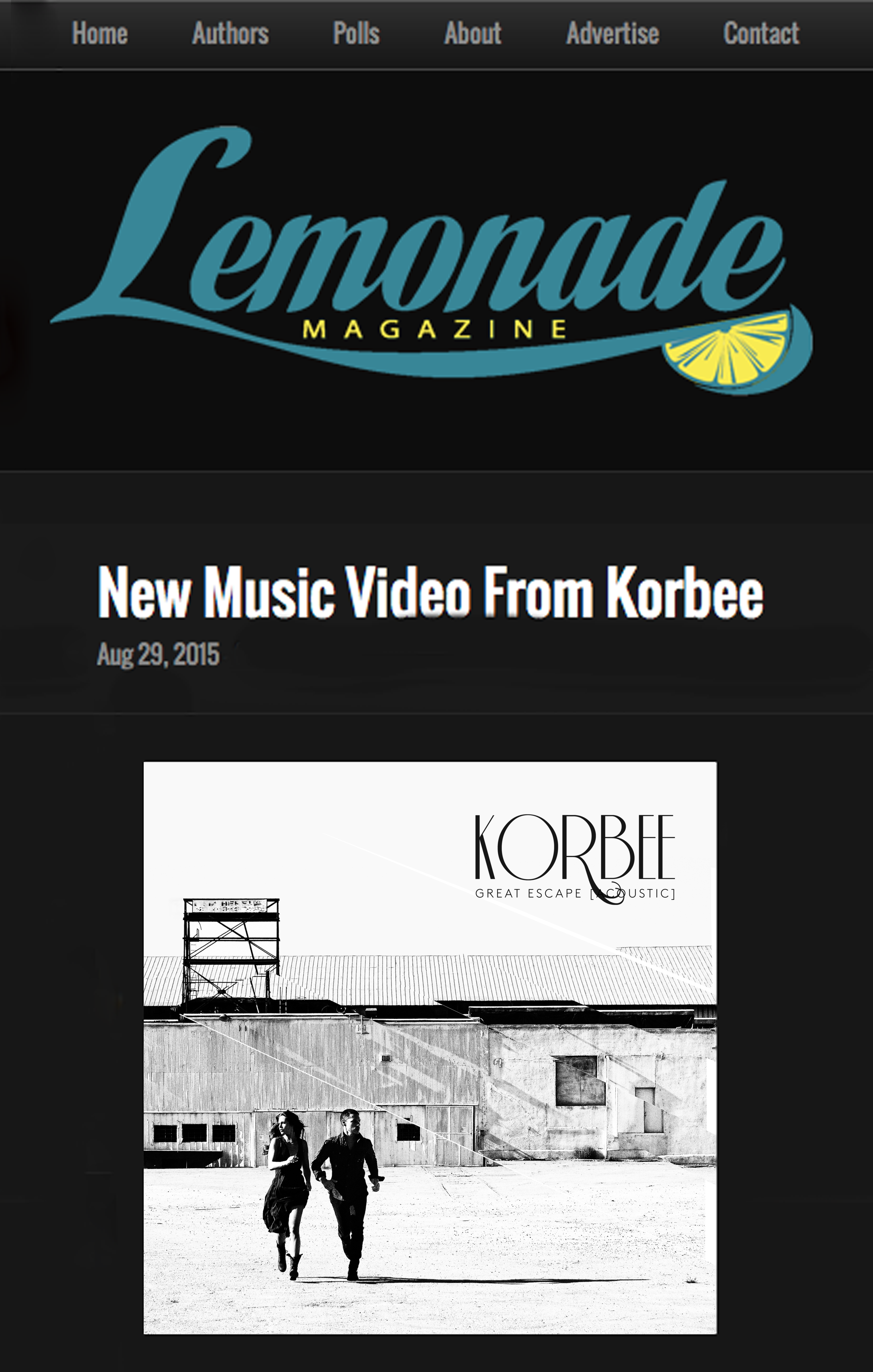 Lemonade Magazine Features "Great Escape (Acoustic)"