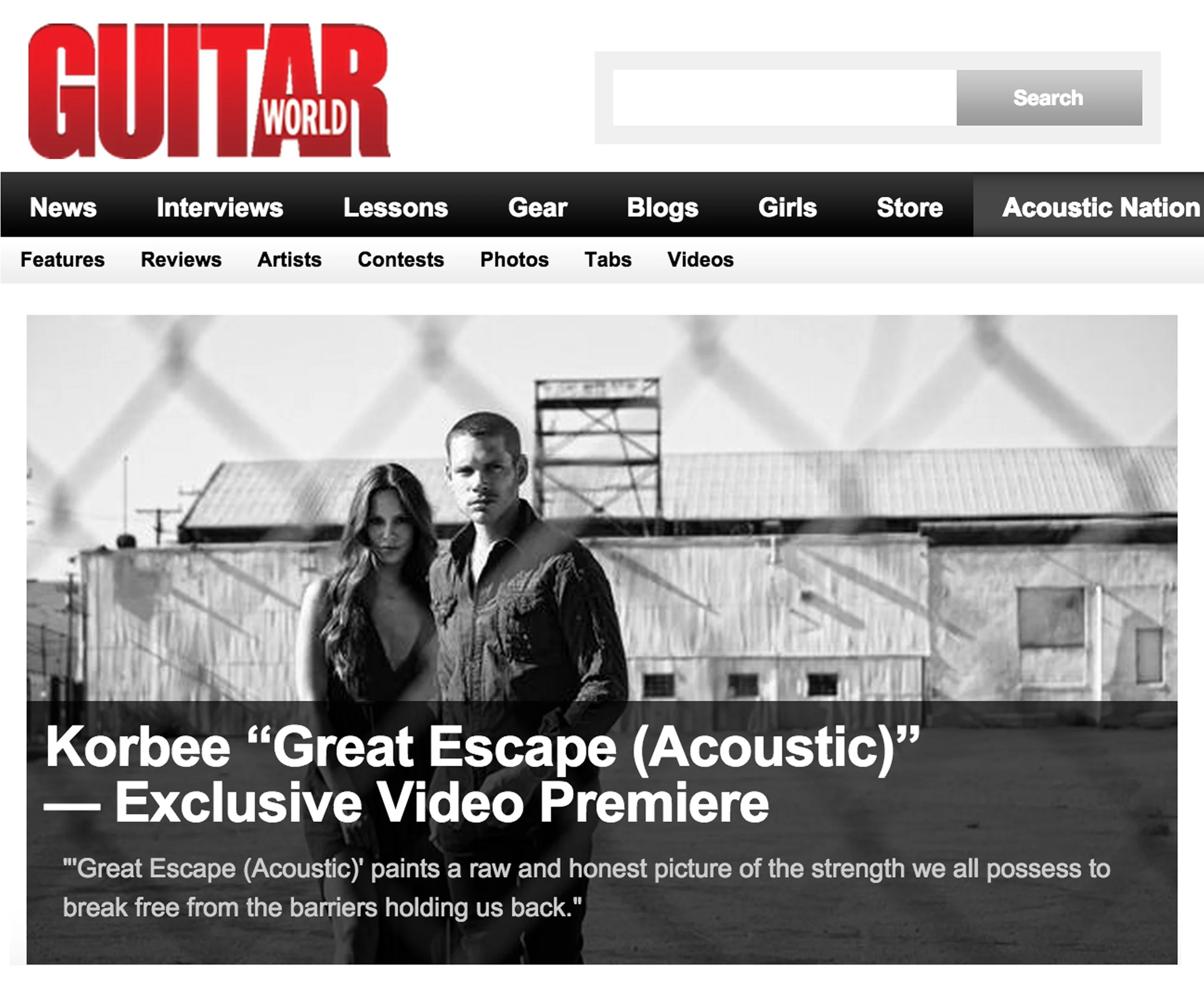 Guitar World's Acoustic Nation exclusively premieres Korbee's "Great Escape (Acoustic)" Video