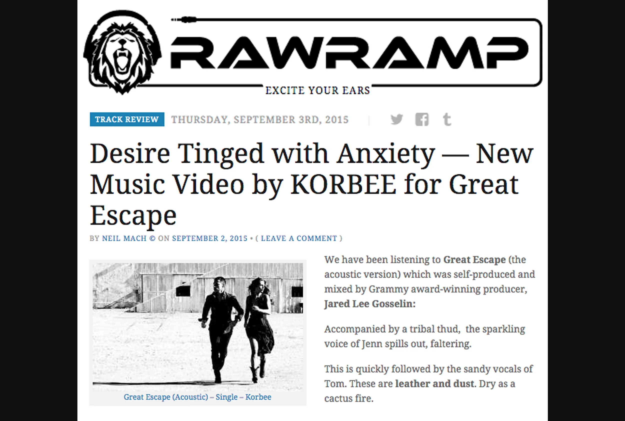 Raw Ramp Features "Great Escape (Acoustic)"