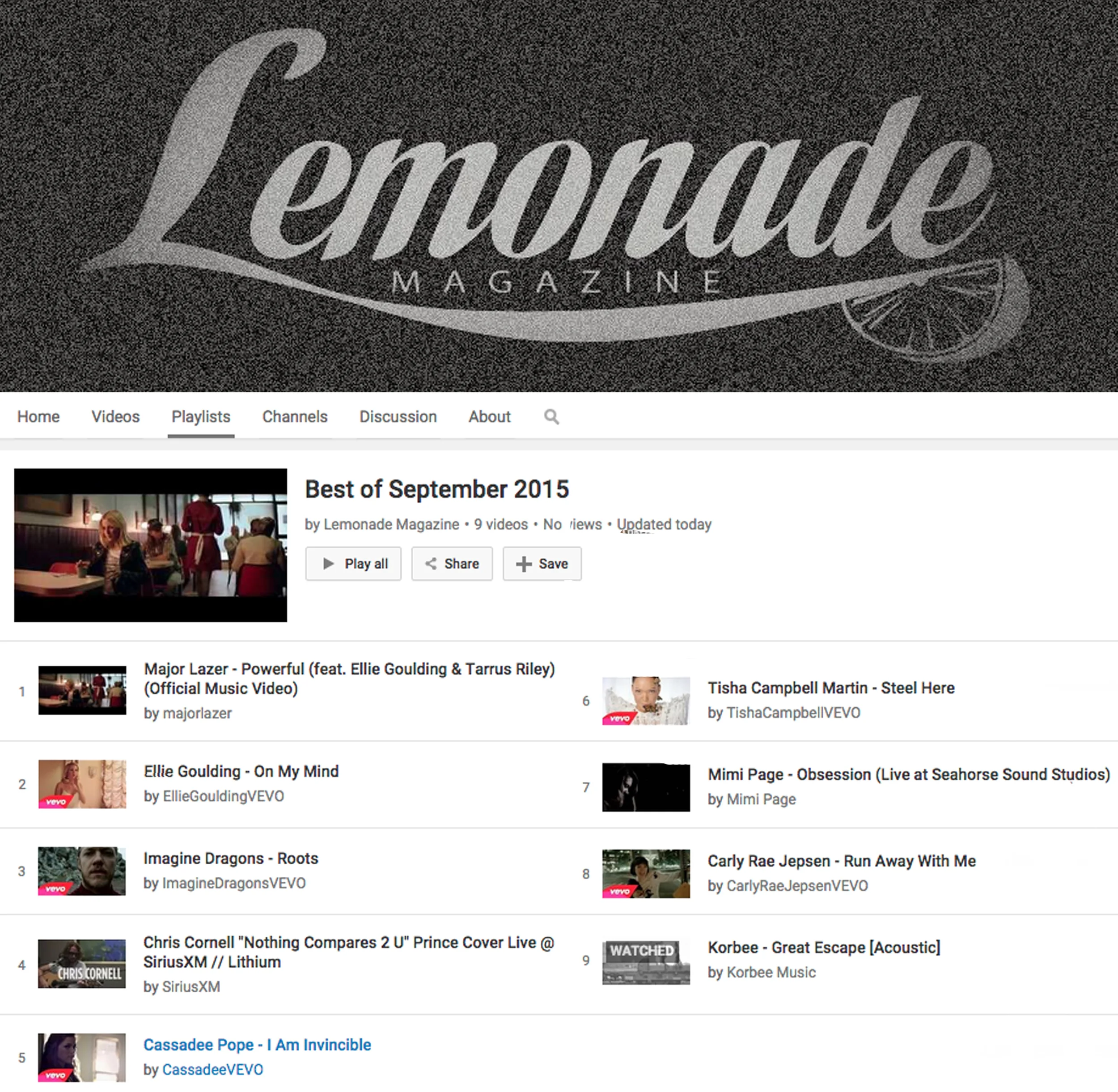 Lemonade Magazine Chooses "Great Escape (Acoustic)" for it's "Best of September 2015" Playlist