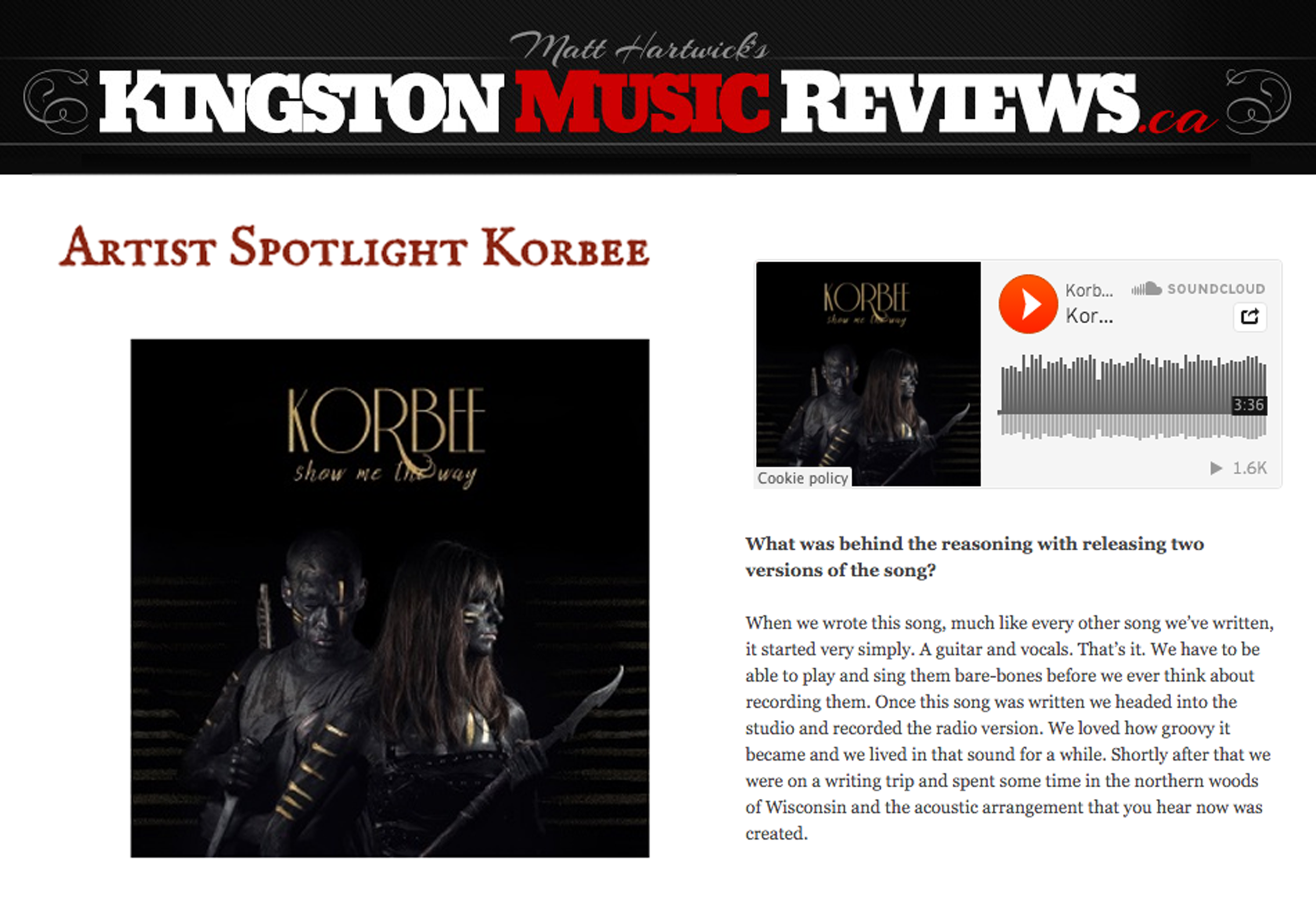 Kingston Music Reviews chooses Korbee for their Artist Spotlight