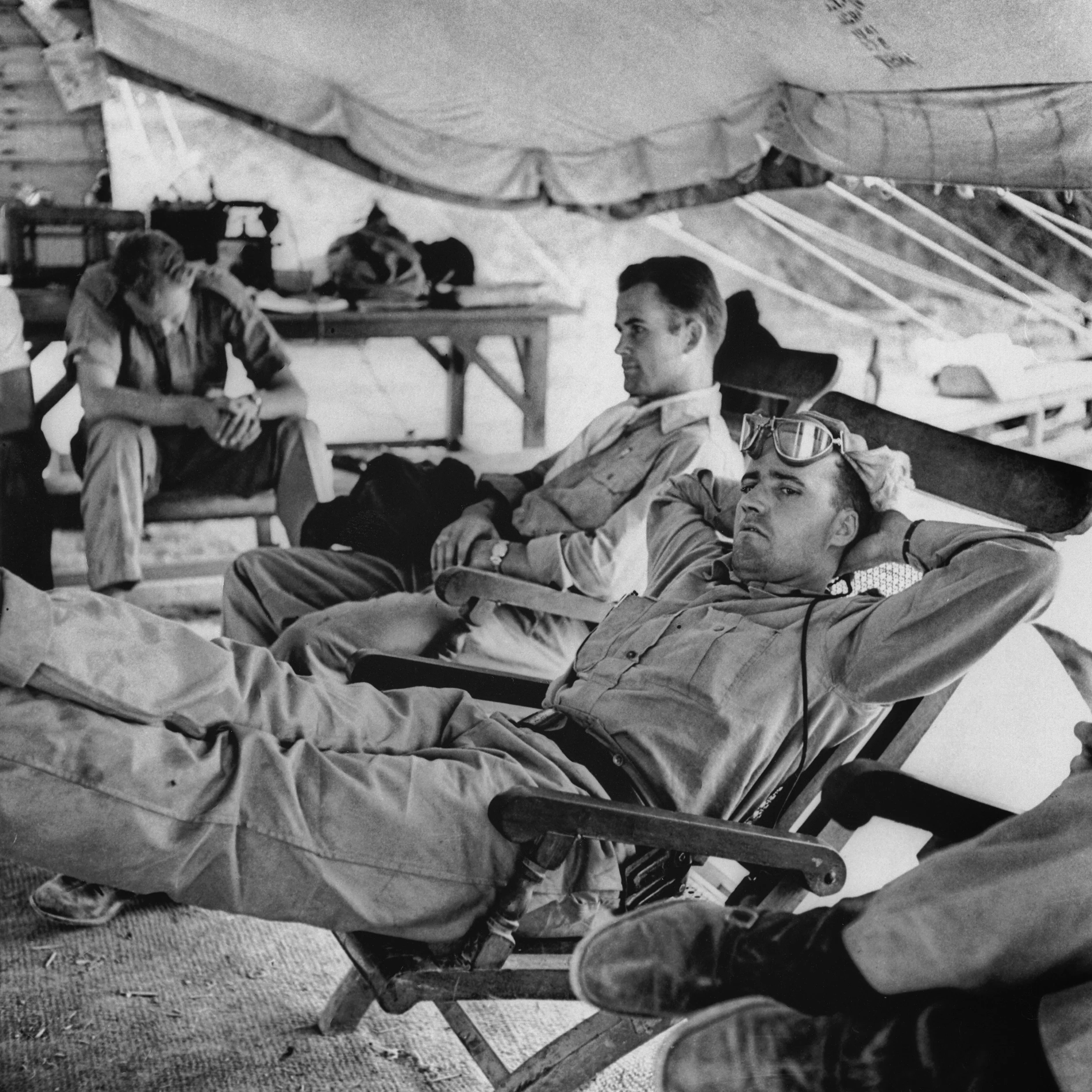 Flying Tigers pilots at Mingladon Airfield outside Rangoon, Burma 1942
