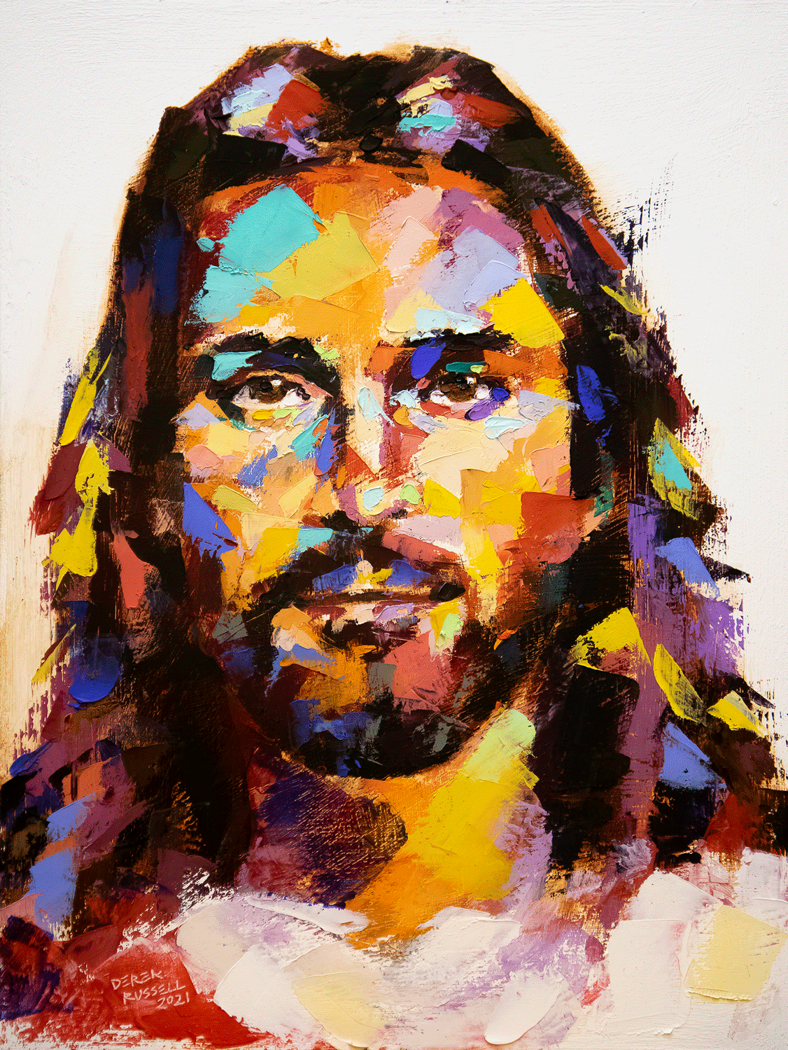 Jesus Original Oil Portrait Painting by Derek Russell 2021.gif