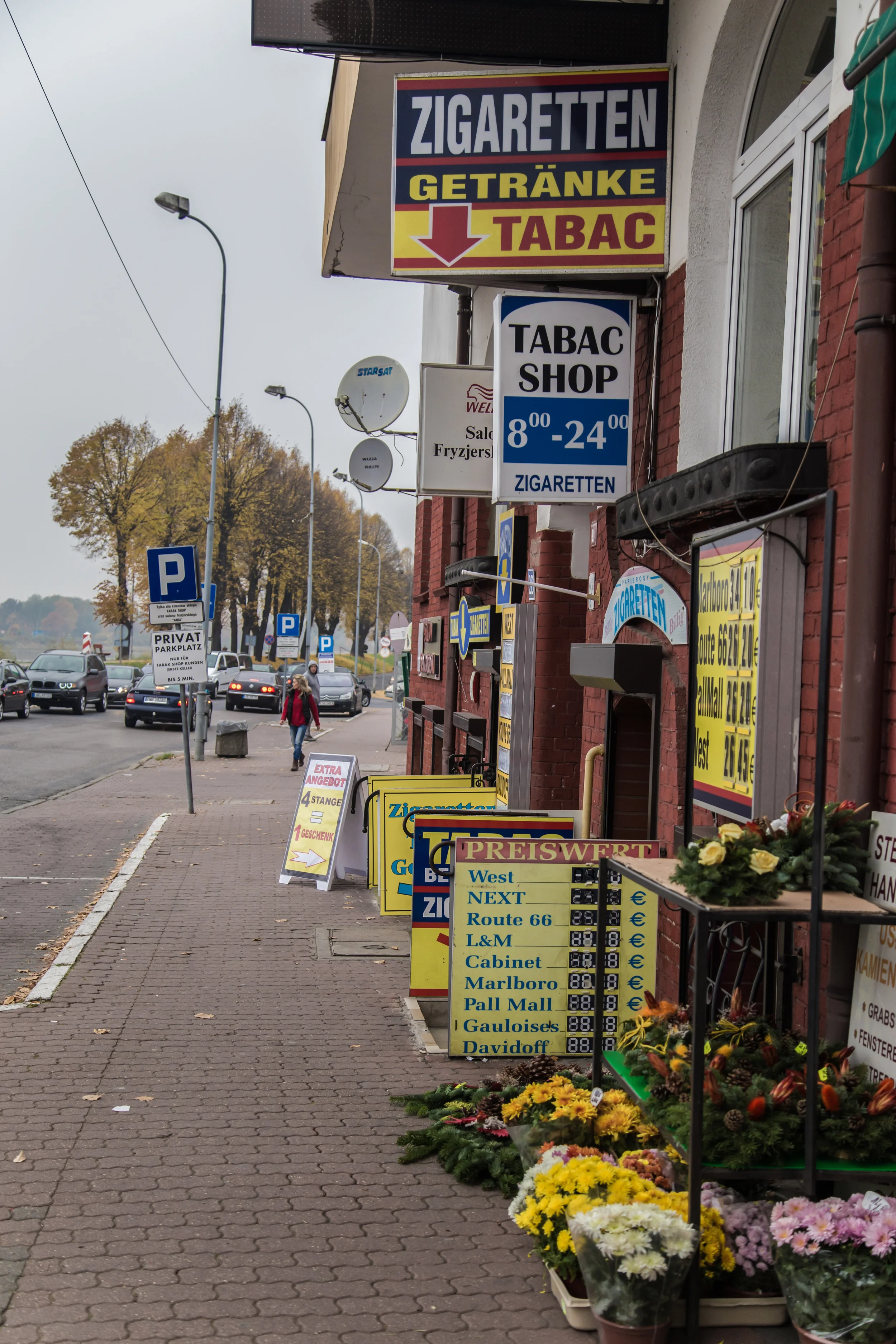 Cigarette shops are the first thing you see in Poland's Slubice.