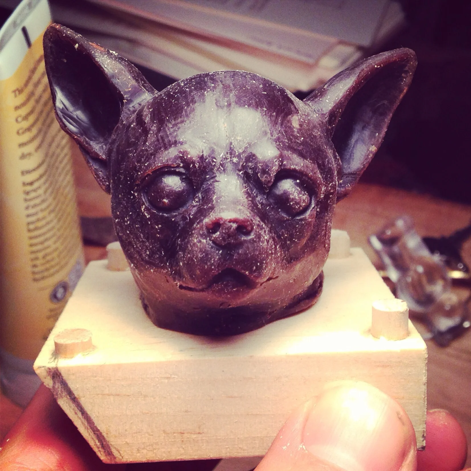 Mounted the wax to some wood. I have this abstract plan for a three part mold. 