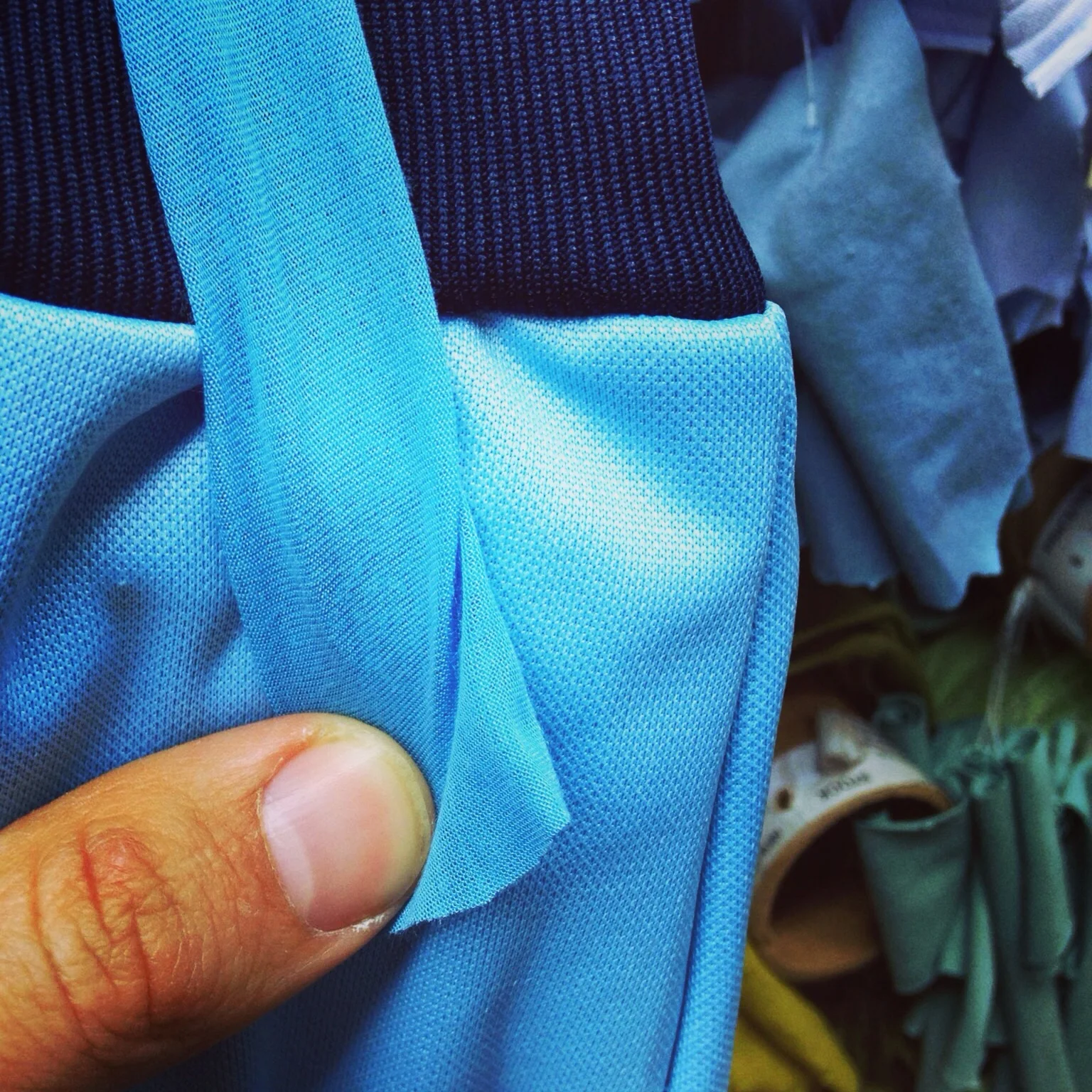 No polyester to match. Jersey cotton wins the color look-a-like. 