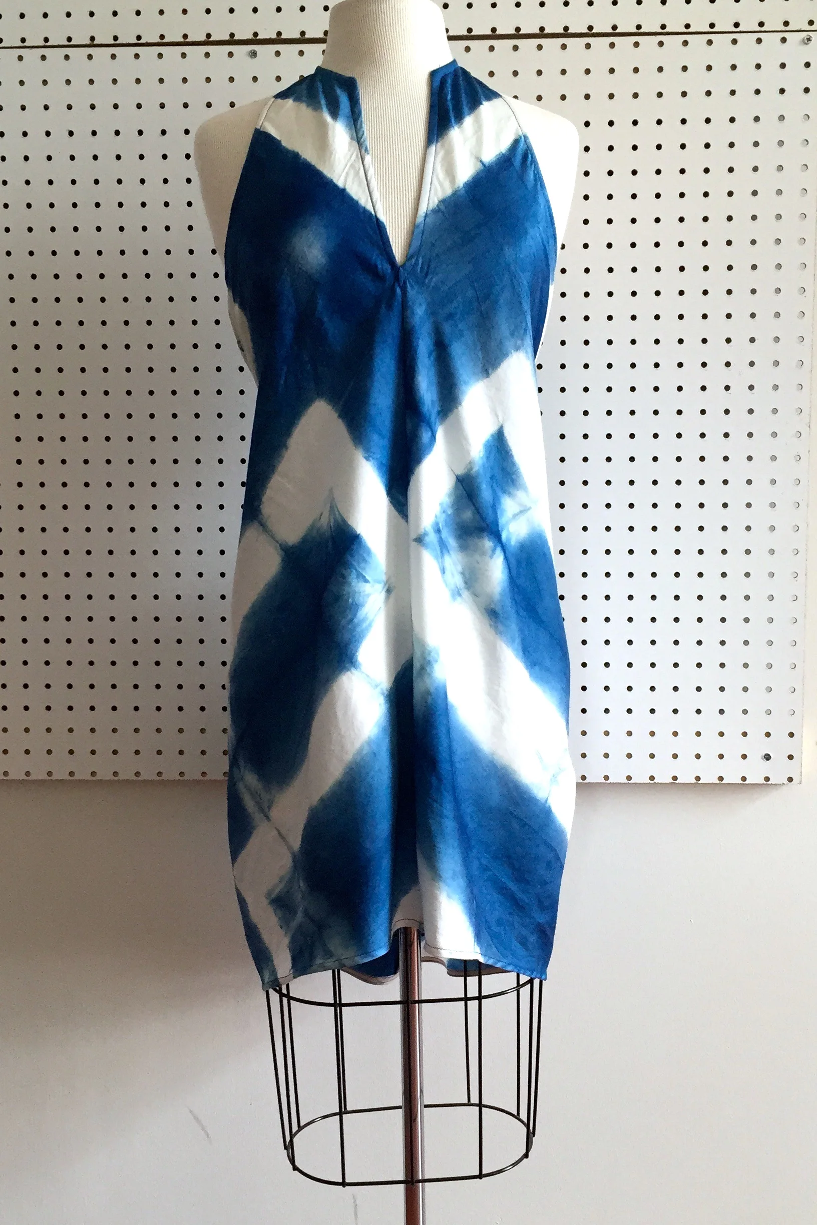 Cinched Journey Dress, Indigo Diamond Motif