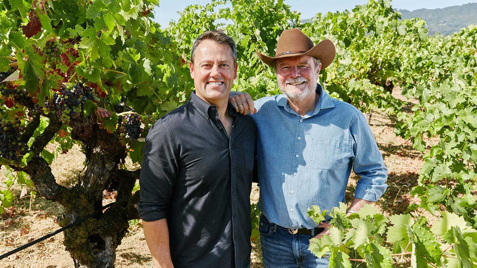 Director of Winemaking Gary Sitton with outgoing winemaker and founder Joel Peterson.