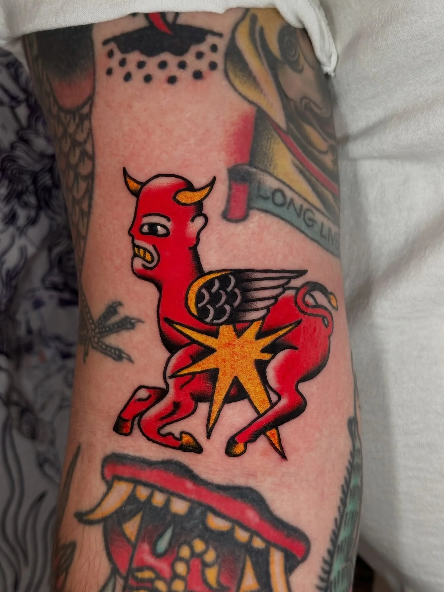 The goat @fakewang got this little miniature version of his back piece done by @greggletron . Thanks for all the hi-chew and hosting the best bachelorette party🍬🍬🍬🍬🍬🍬🍬🍬🍬🍬🍬🍬🍬🍬🍬🍬🍬🍬🍬