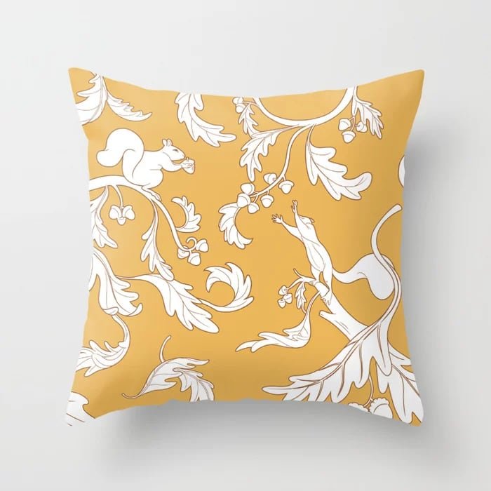 Squirrels and Acorns Pattern Throw Pillow