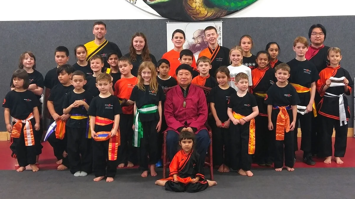 YOuth Review Presided over by Grand Master Huang Lien-Shun with Masters Woolsey and JUng along with some of our awesome youth students.