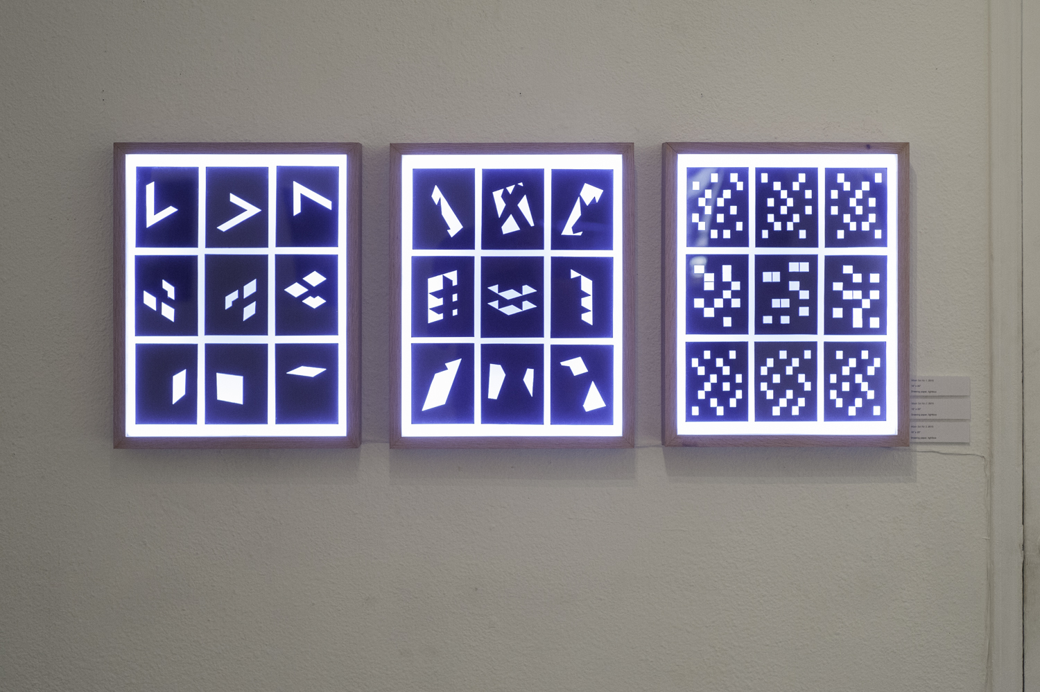 Mask Sets No. 1-3 , 2015 Drawing paper, light box 17”x21”