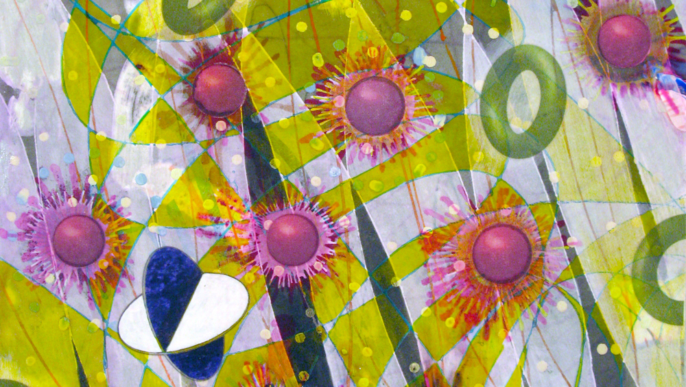   The Quatrefoil's Journey &nbsp;(detail), 2014 16 x 12 inches, ink, acrylic paint, inkjet prints on illustration board mounted to Sintra 