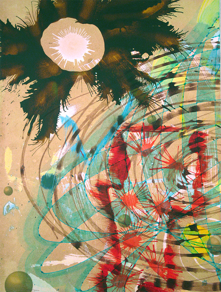 Between the Yews , 2014 16 x 12 inches, ink, acrylic paint, inkjet prints on illustration board mounted to Sintra