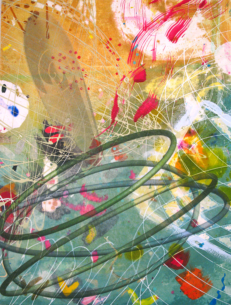 Spiral and Rings , 2014 16 x 12 inches, ink, acrylic paint, inkjet prints on illustration board mounted to Sintra SOLD