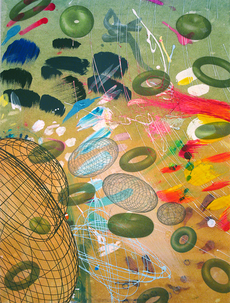 The Flock , 2014 16 x 12 inches, ink, acrylic paint, inkjet prints on illustration board mounted to Sintra
