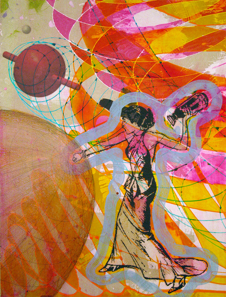   The Traveling Sphere , 2014 16 x 12 inches, ink, acrylic paint, inkjet prints on illustration board mounted to Sintra 