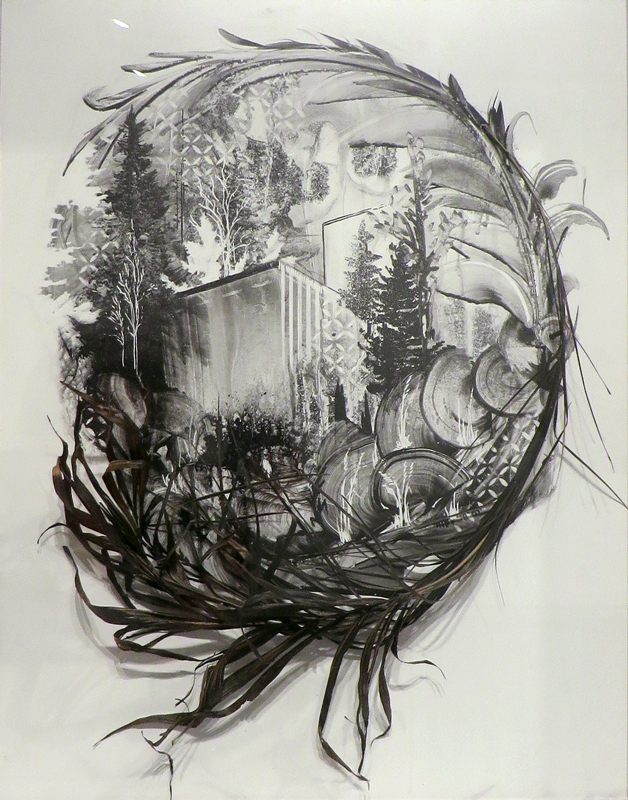 Gregory Euclide Spot 2 (detail), 2013 sumi ink, organic material on porcelain-coated steel; 33 x 28 x 7.25 inches (framed)
