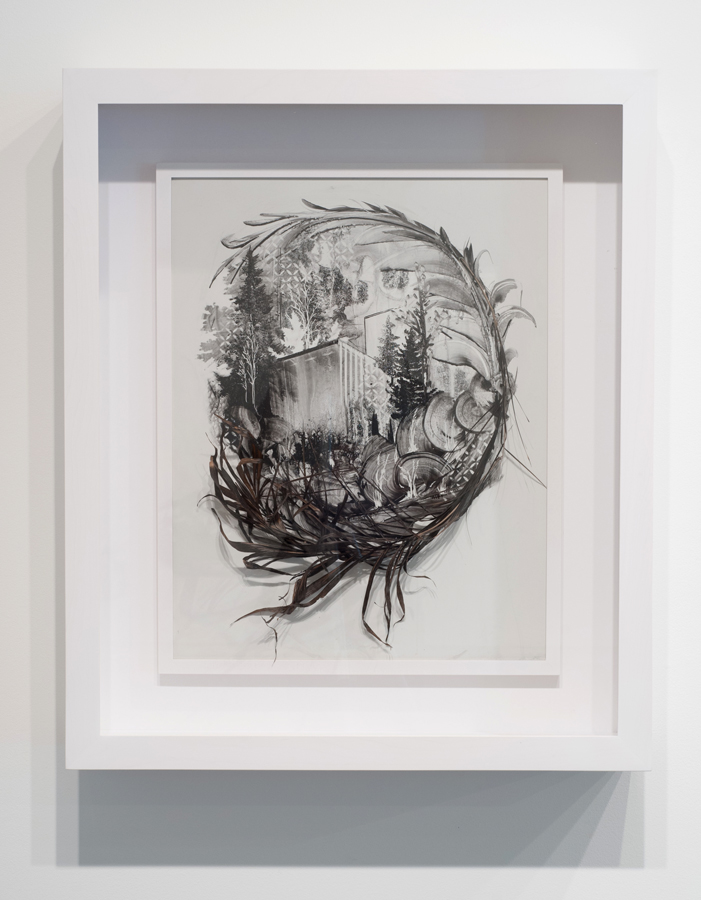 Gregory Euclide Spot 2 , 2013 sumi ink, organic material on porcelain-coated steel; 33 x 28 x 7.25 inches (framed)