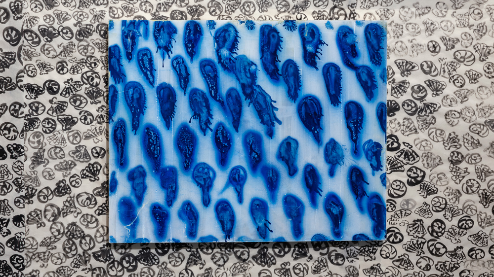   My New Blue Friend Number Eleven , 2015 airbrushed egg tempera on wood panel 16 x 20 inches 
