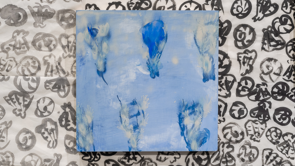   My New Blue Friend Number Twenty-One , 2015 airbrushed egg tempera on wood panel 12 x 12 inches 