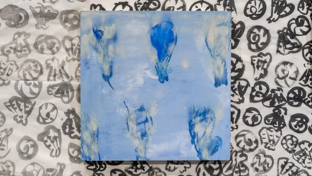 My New Blue Friend Number Twenty-One , 2015 airbrushed egg tempera on wood panel 12 x 12 inches