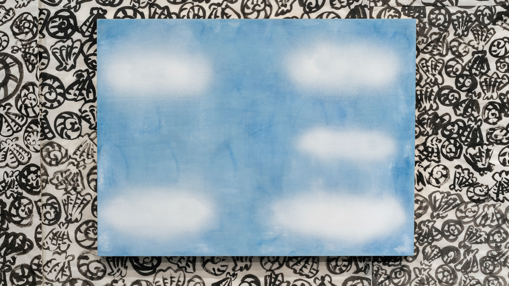   My New Blue Friend Number Sixteen , 2015 airbrushed egg tempera on wood panel 18 x 24 inches 